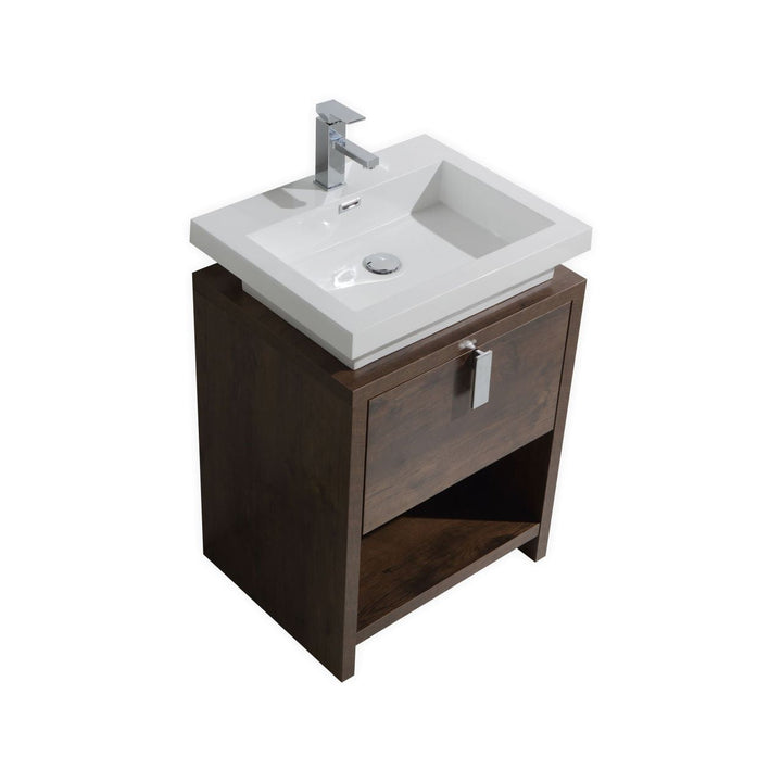 KubeBath Levi 24" Rose Wood Modern Bathroom Vanity w/ Cubby Hole L600RW