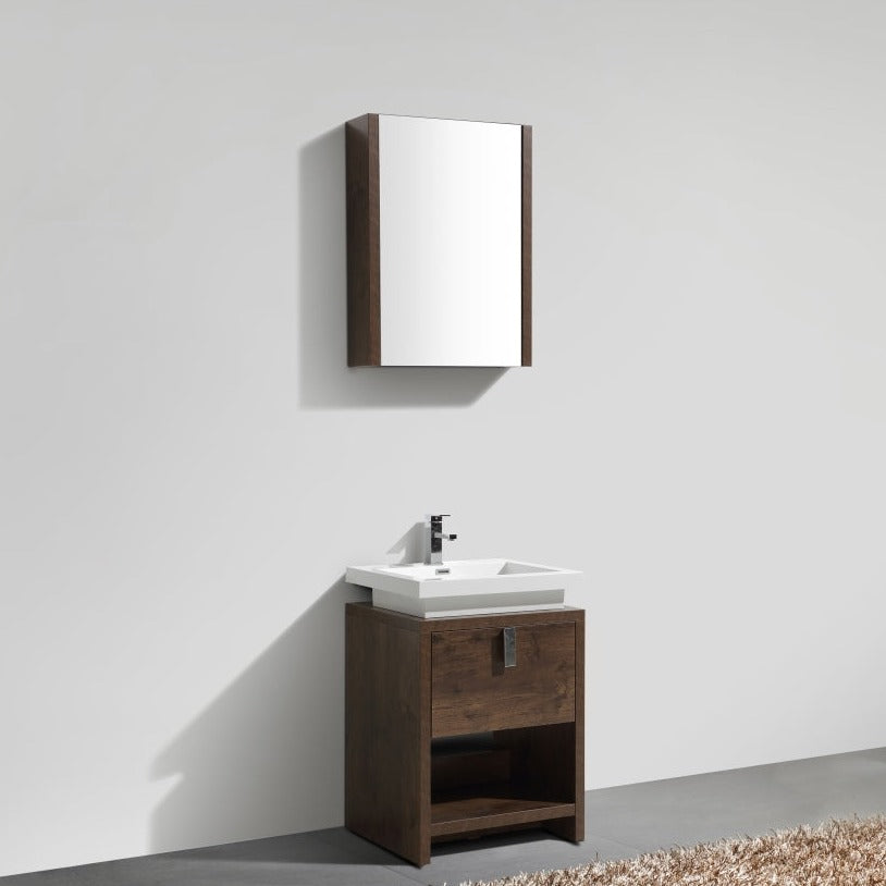 KubeBath Levi 24" Rose Wood Modern Bathroom Vanity w/ Cubby Hole L600RW