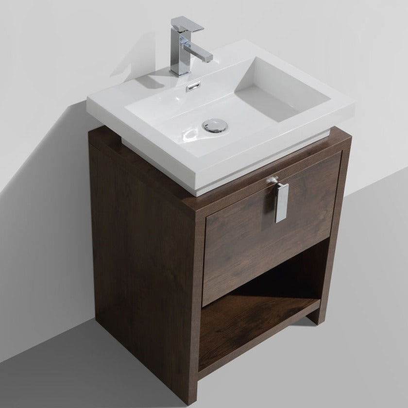 KubeBath Levi 24" Rose Wood Modern Bathroom Vanity w/ Cubby Hole L600RW