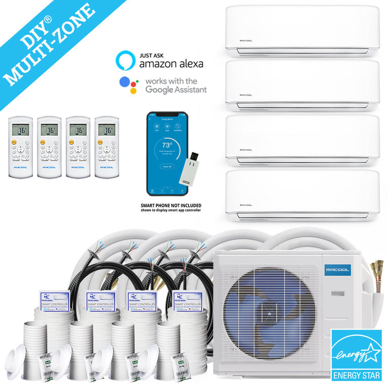 MRCOOL DIY Mini Split - 36,000 BTU 4 Zone Ductless Air Conditioner and Heat Pump with 16 ft. Install Kit, DIYM436HPW00C00