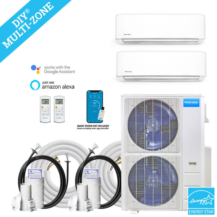 MRCOOL DIY Mini Split - 42,000 BTU 2 Zone Ductless Air Conditioner and Heat Pump with 16 ft. Install Kit, DIYM248HPW00C00
