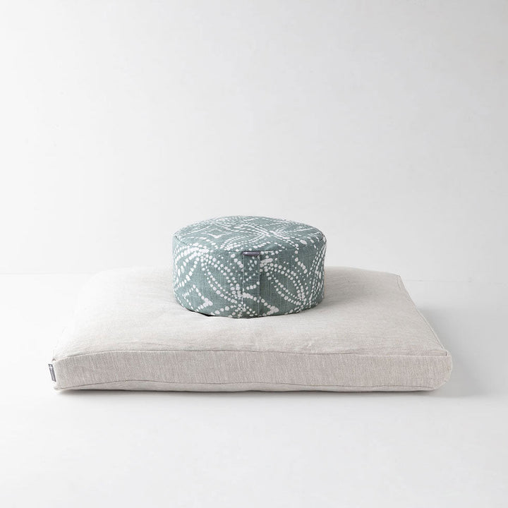 Halfmoon Sit Set: Mod Meditation Cushion + Zabuton batik/natural linen
