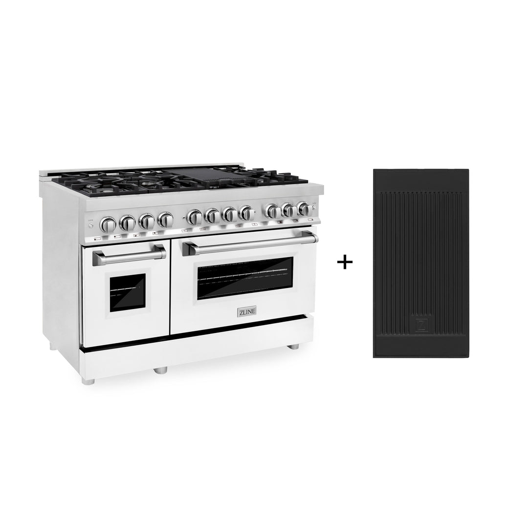 ZLINE 48 in. 6.0 cu. ft. Electric Oven and Gas Cooktop Dual Fuel Range with Griddle and White Matte Door in Stainless Steel (RA-WM-GR-48)