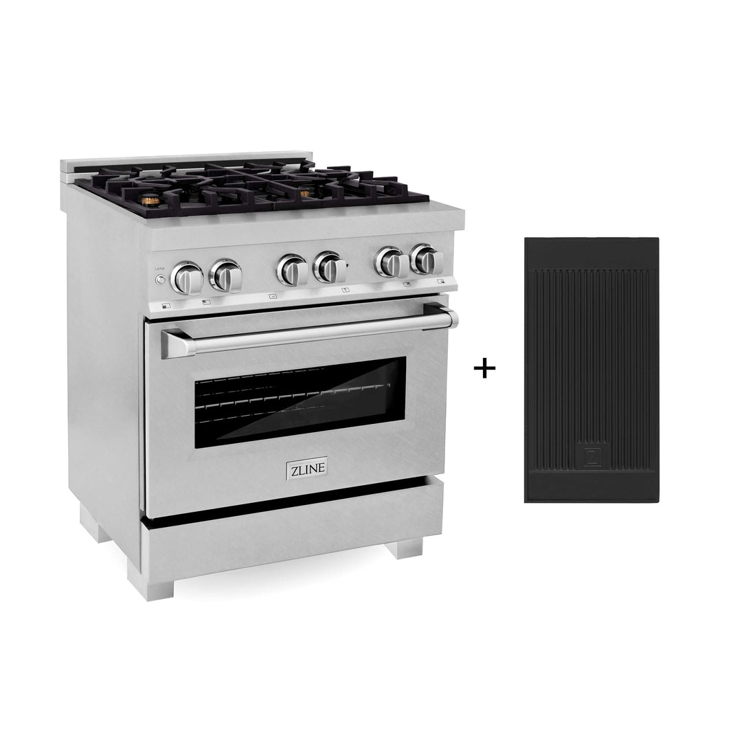 ZLINE 30 in. 4.0 cu. ft. Electric Oven and Gas Cooktop Dual Fuel Range with Griddle and Brass Burners in Fingerprint Resistant Stainless (RAS-SN-BR-GR-30)