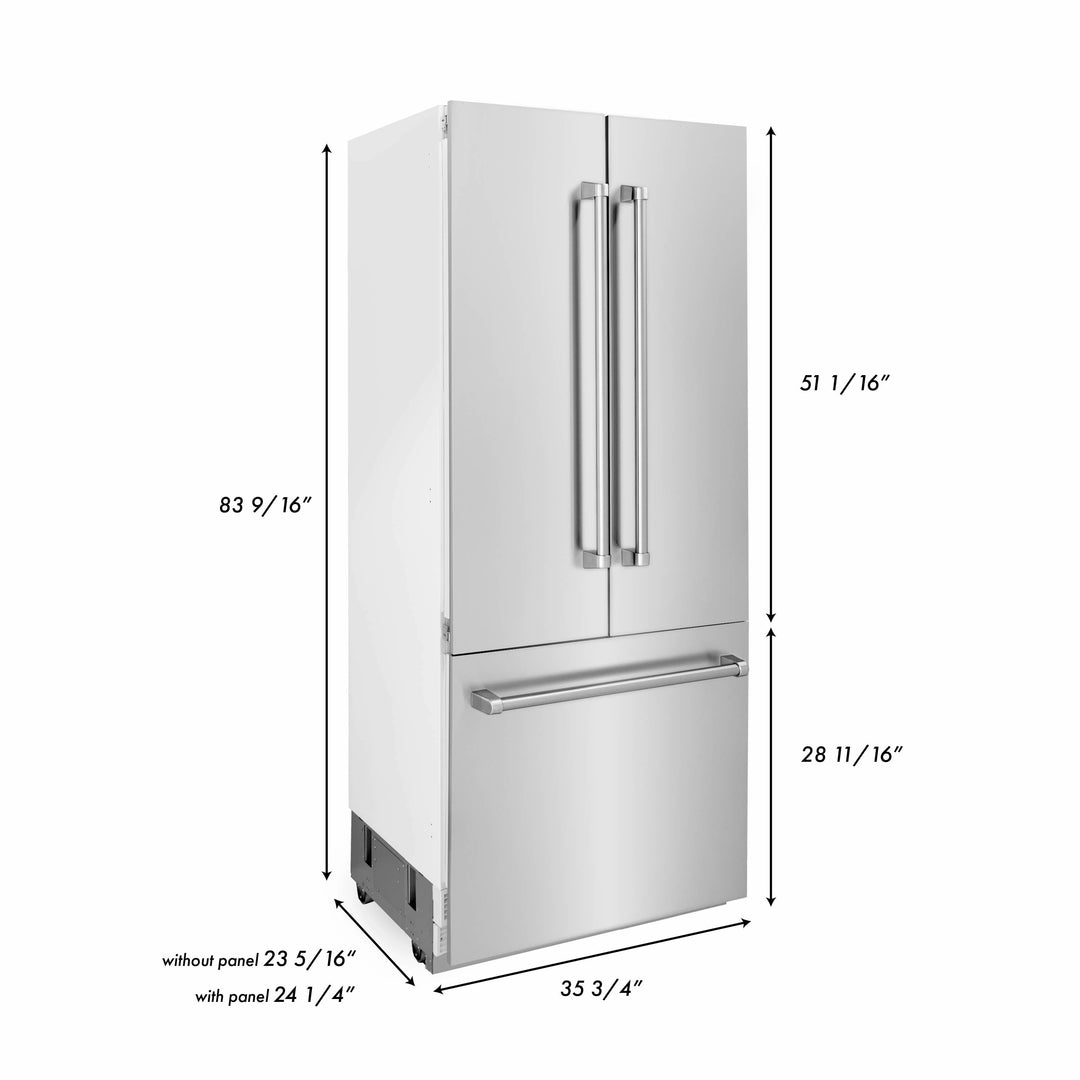 ZLINE 36 in. 19.6 cu. ft. Built-In 3-Door French Door Refrigerator with Internal Water and Ice Dispenser in Stainless Steel (RBIV-304-36)