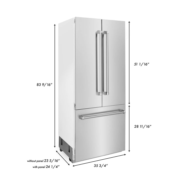 ZLINE 36 in. 19.6 cu. Ft. Panel Ready Built-In 3-Door French Door Refrigerator with Internal Water and Ice Dispenser (RBIV-36)