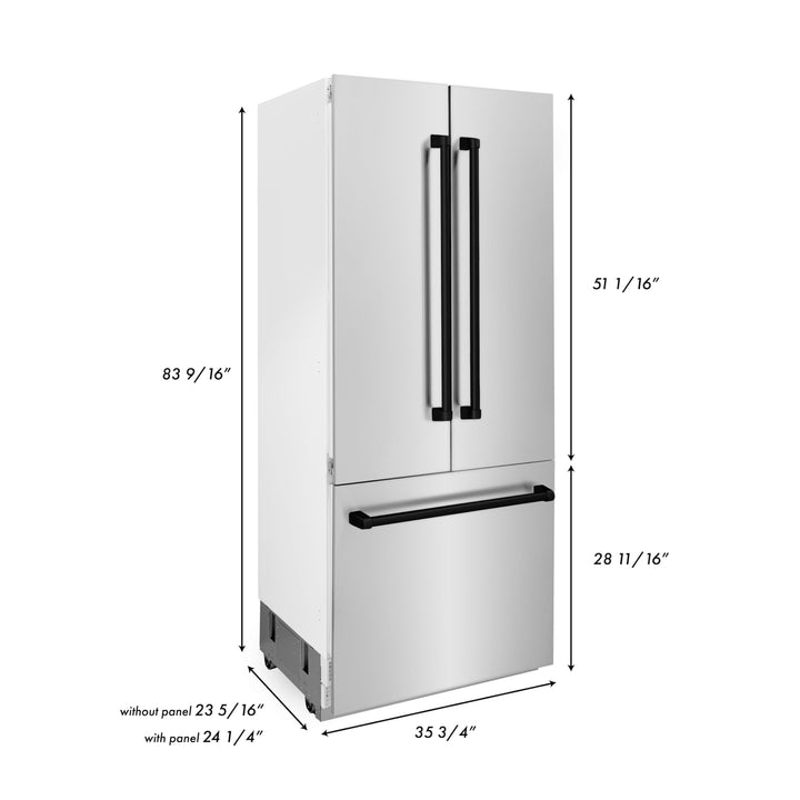 ZLINE 36 in. Autograph Edition 19.6 cu. ft. Built-in 2-Door Bottom Freezer Refrigerator with Internal Water and Ice Dispenser in Stainless Steel with Matte Black Accents (RBIVZ-304-36-MB)