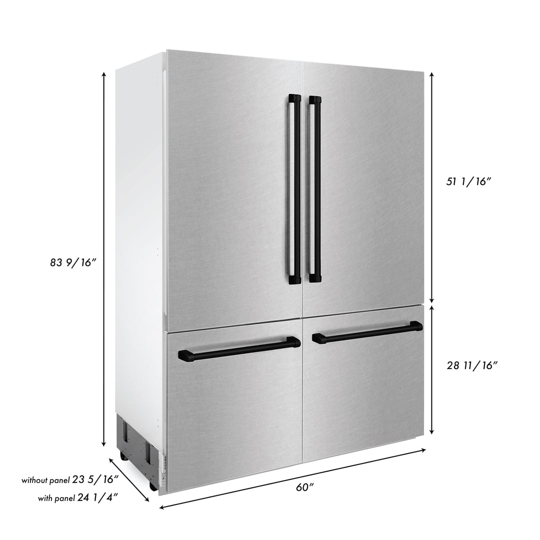 ZLINE 60 in. Autograph Edition 32.2 cu. ft. Built-in 4-Door French Door Refrigerator with Internal Water and Ice Dispenser in Fingerprint Resistant Stainless Steel with Accents (RBIVZ-SN-60)