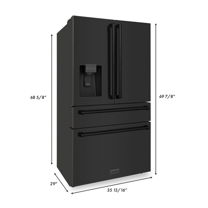 ZLINE 36 in. 21.6 cu. ft Freestanding French Door Fingerprint Resistant Refrigerator with External Water and Ice Dispenser with Filter (RFM-W-WF-36-BS)