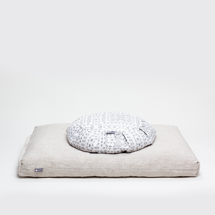 Halfmoon Sit Set: Round Meditation Cushion + Zabuton Solstice/Natural Linen