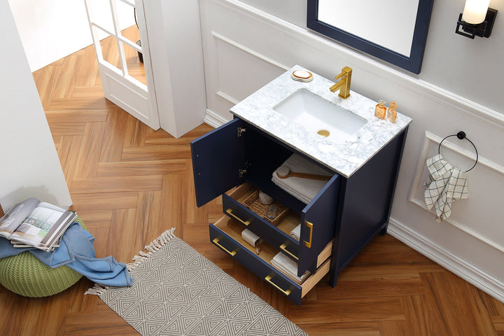 Legion Furniture WA7930 Series 30” Solid Wood Single Sink Vanity with Mirror in Blue