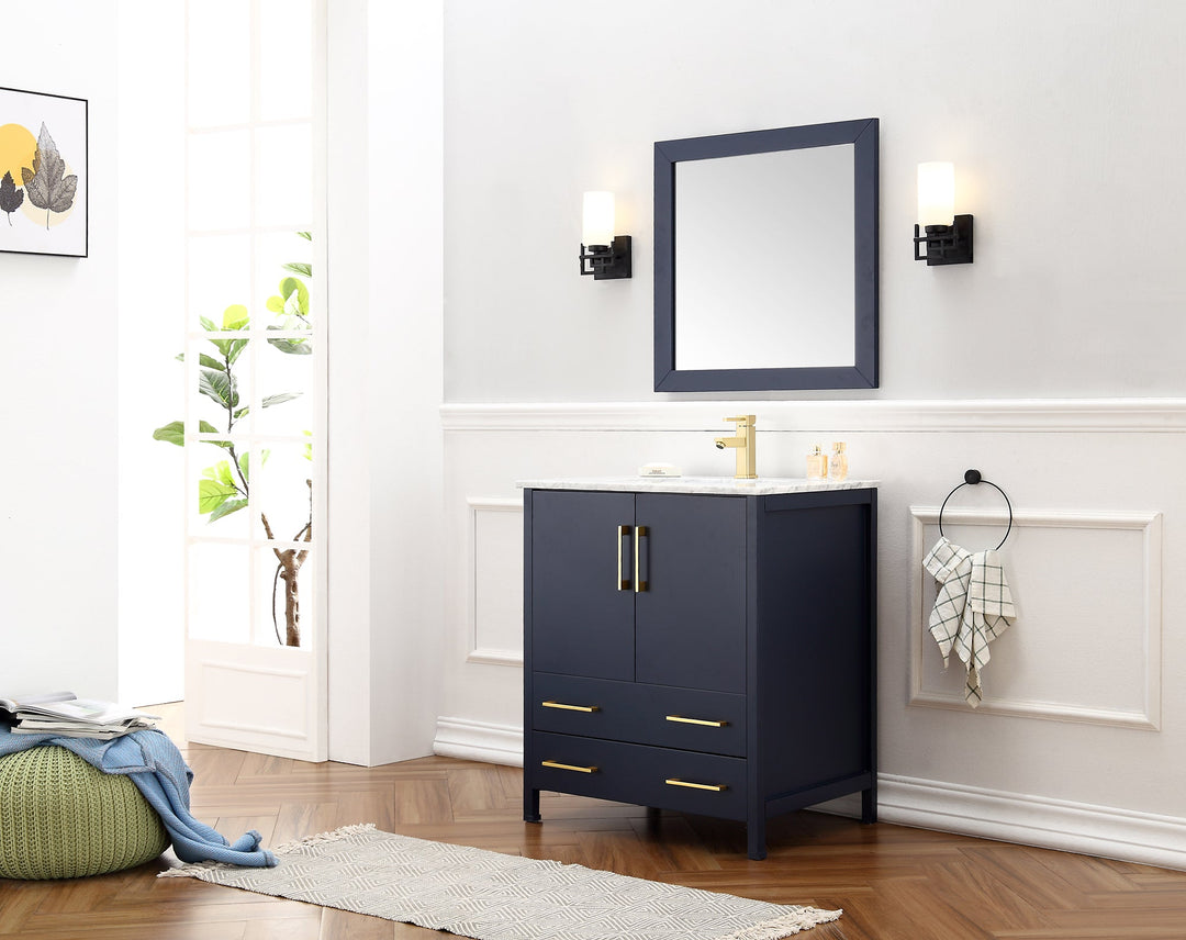 Legion Furniture WA7930 Series 30” Solid Wood Single Sink Vanity with Mirror in Blue