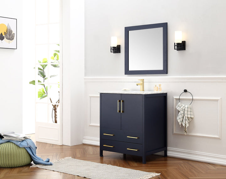 Legion Furniture WA7930 Series 30” Solid Wood Single Sink Vanity with Mirror in Blue