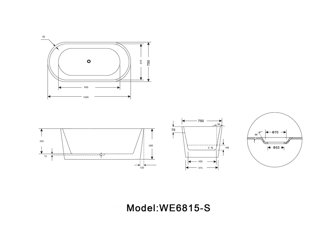 Legion Furniture WE6815 Series 59” White Acrylic Double Ended Style Bath Tub