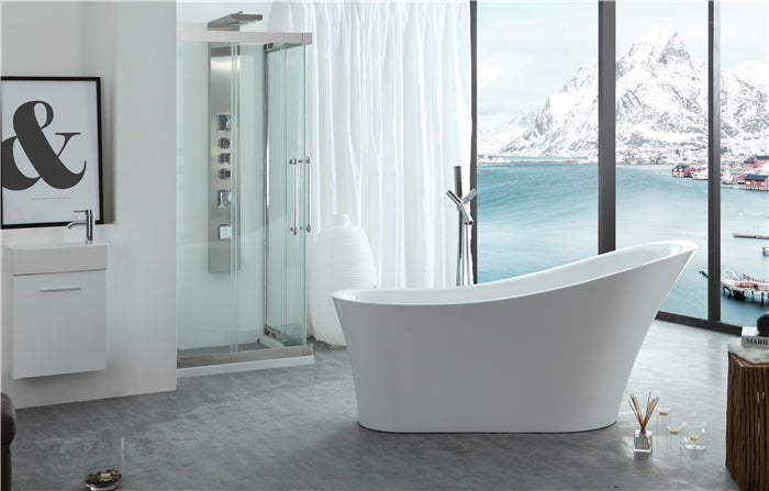 Legion Furniture WE6843 Series 67” White Acrylic Slipper Style Bath Tub