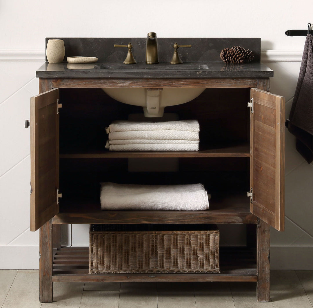Legion Furniture WH5136 Series 36” Solid Wood Single Sink Vanity in Brown Rustic with Moon Stone Top