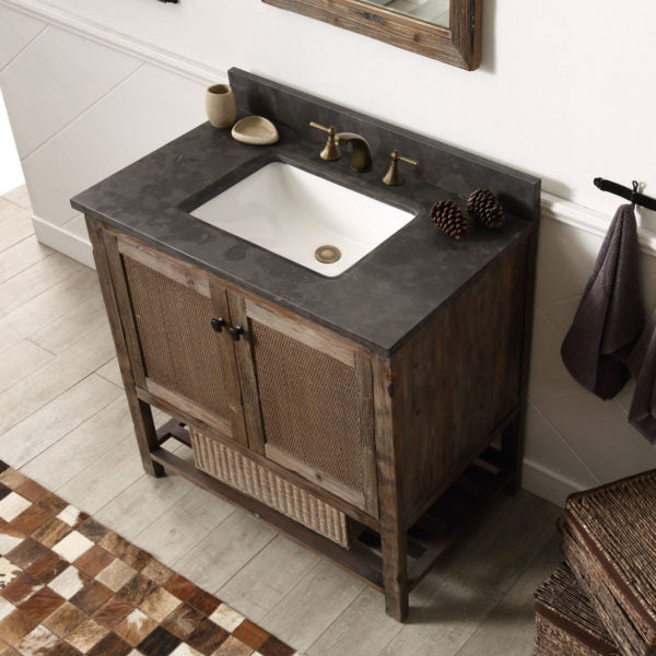 Legion Furniture 36" Solid Wood Sink Vanity in Brown Rustic Finish with Moon Stone Top-No Faucet - WH5136-BR