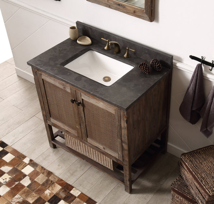 Legion Furniture WH5136 Series 36” Solid Wood Single Sink Vanity in Brown Rustic with Moon Stone Top