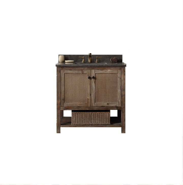 Legion Furniture WH5136 Series 36” Solid Wood Single Sink Vanity in Brown Rustic with Moon Stone Top