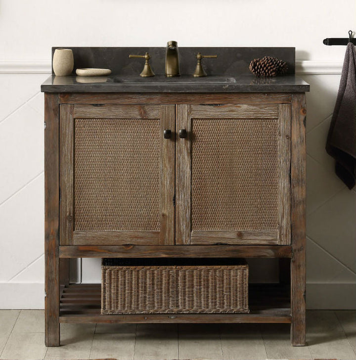 Legion Furniture WH5136 Series 36” Solid Wood Single Sink Vanity in Brown Rustic with Moon Stone Top