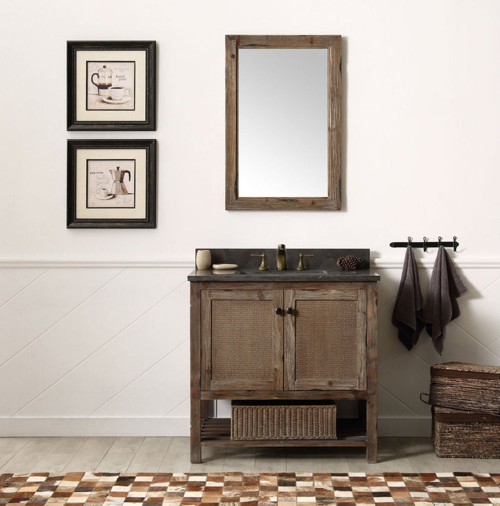 Legion Furniture WH5136 Series 36” Solid Wood Single Sink Vanity in Brown Rustic with Moon Stone Top
