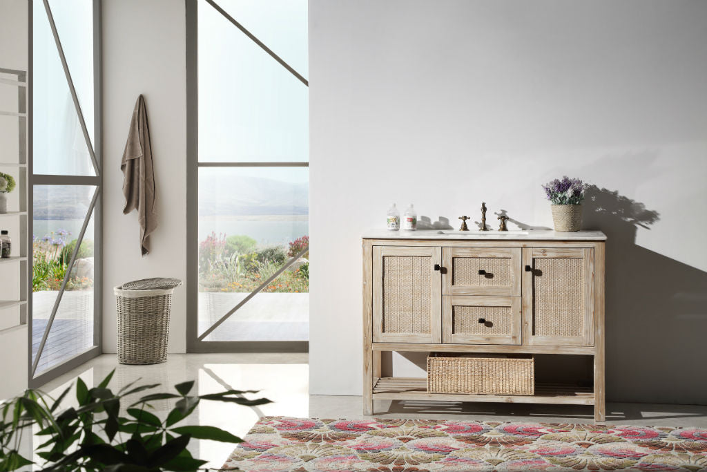 Legion Furniture WH5148 Series 48” Solid Wood Single Sink Vanity in Teak White Rustic with Marble Top