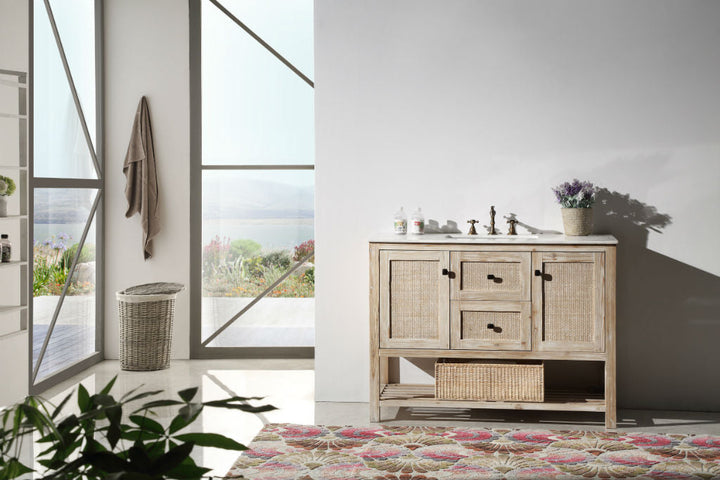 Legion Furniture WH5148 Series 48” Solid Wood Single Sink Vanity in Teak White Rustic with Marble Top