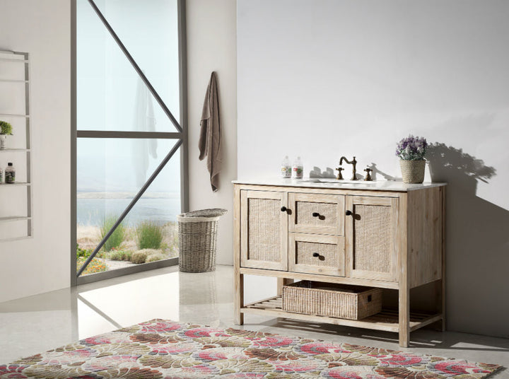 Legion Furniture WH5148 Series 48” Solid Wood Single Sink Vanity in Teak White Rustic with Marble Top
