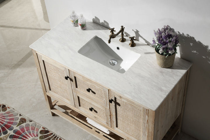 Legion Furniture WH5148 Series 48” Solid Wood Single Sink Vanity in Teak White Rustic with Marble Top