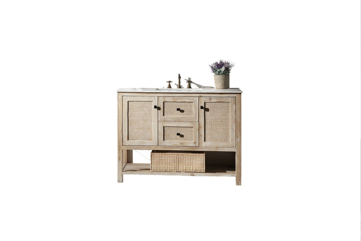 Legion Furniture WH5148 Series 48” Solid Wood Single Sink Vanity in Teak White Rustic with Marble Top