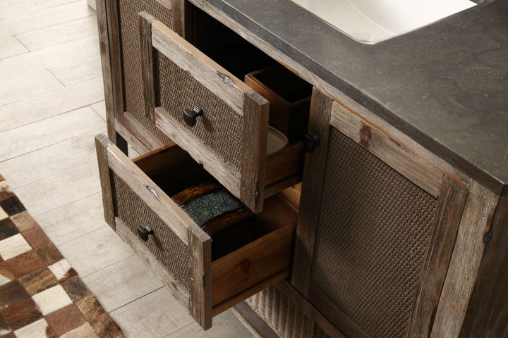 Legion Furniture 48" Solid Wood Sink Vanity in Brown Rustic with Moon Stone Top-No Faucet - WH5148-BR