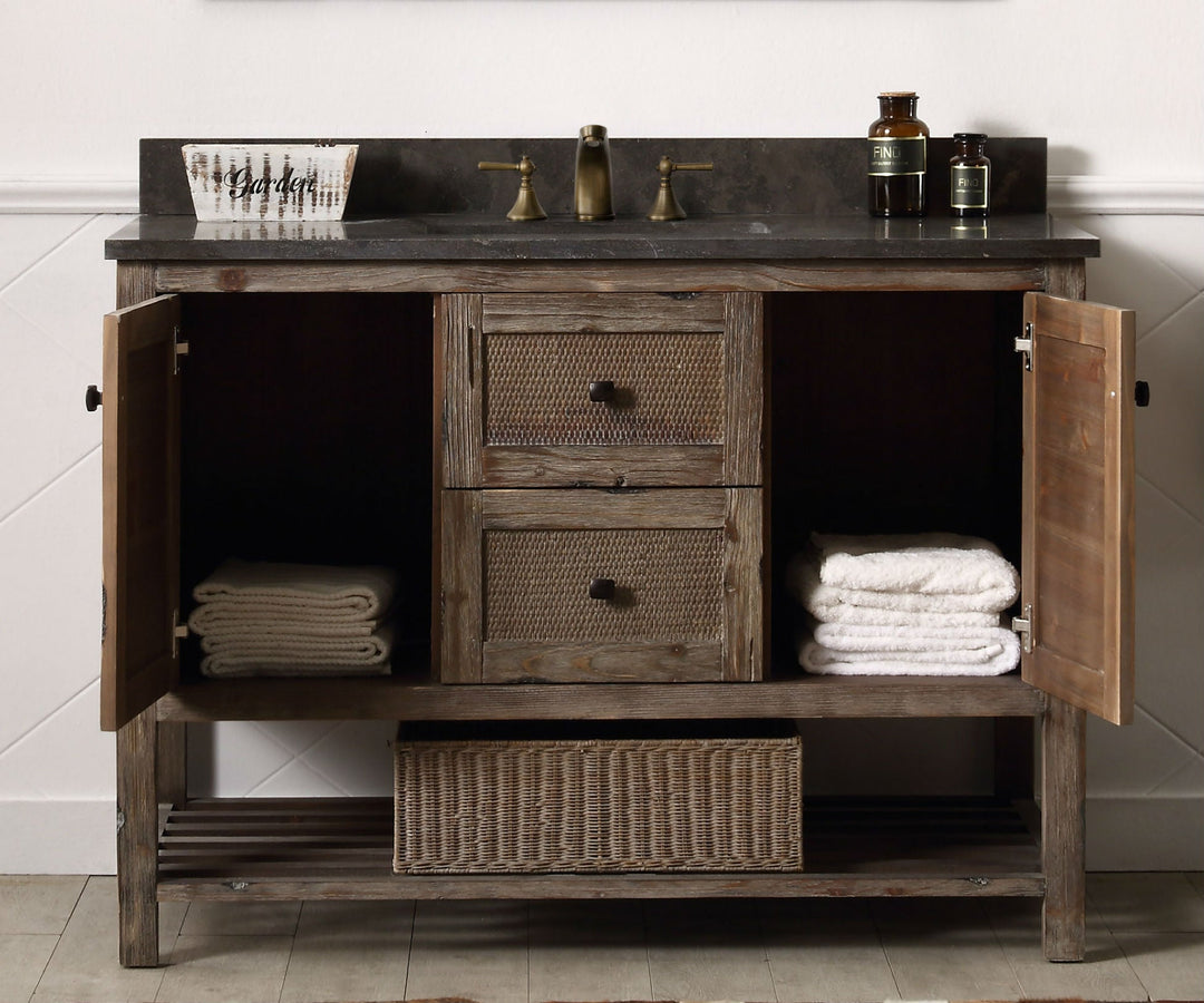 Legion Furniture WH5148 Series 48” Solid Wood Single Sink Vanity in Brown Rustic Wash with Moon Stone Top