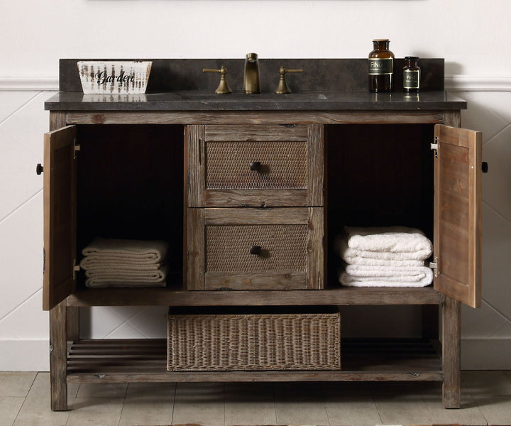 Legion Furniture WH5148 Series 48” Solid Wood Single Sink Vanity in Brown Rustic Wash with Moon Stone Top