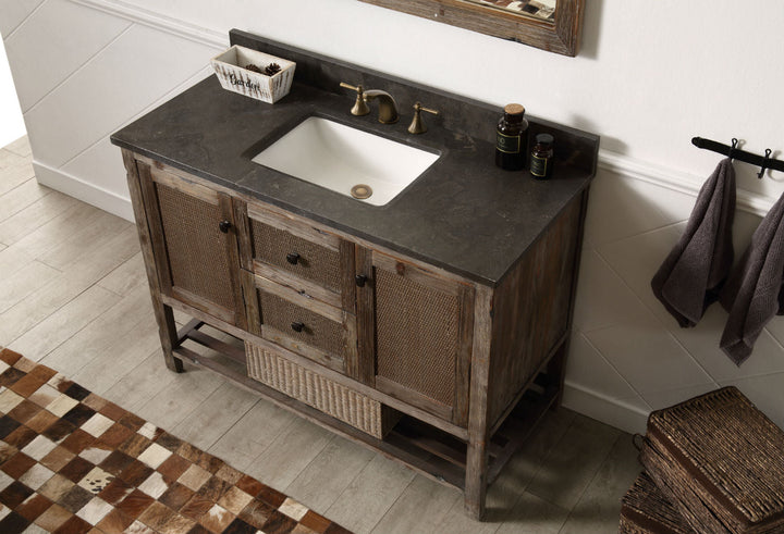 Legion Furniture 48" Solid Wood Sink Vanity in Brown Rustic with Moon Stone Top-No Faucet - WH5148-BR
