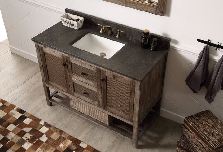 Legion Furniture 48" Solid Wood Sink Vanity in Brown Rustic with Moon Stone Top-No Faucet - WH5148-BR