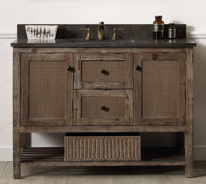 Legion Furniture WH5148 Series 48” Solid Wood Single Sink Vanity in Brown Rustic Wash with Moon Stone Top