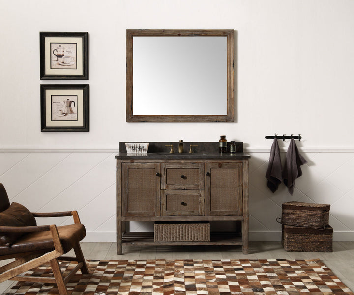 Legion Furniture WH5148 Series 48” Solid Wood Single Sink Vanity in Brown Rustic Wash with Moon Stone Top