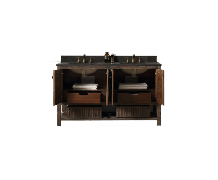 Legion Furniture WH5160 Series 60” Solid Wood Double Sink Vanity in Brown Rustic with Moon Stone Top