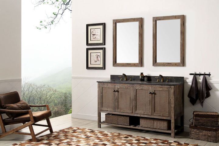 Legion Furniture WH5160 Series 60” Solid Wood Double Sink Vanity in Brown Rustic with Moon Stone Top