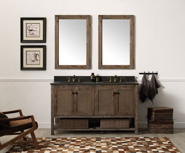 Legion Furniture WH5160 Series 60” Solid Wood Double Sink Vanity in Brown Rustic with Moon Stone Top