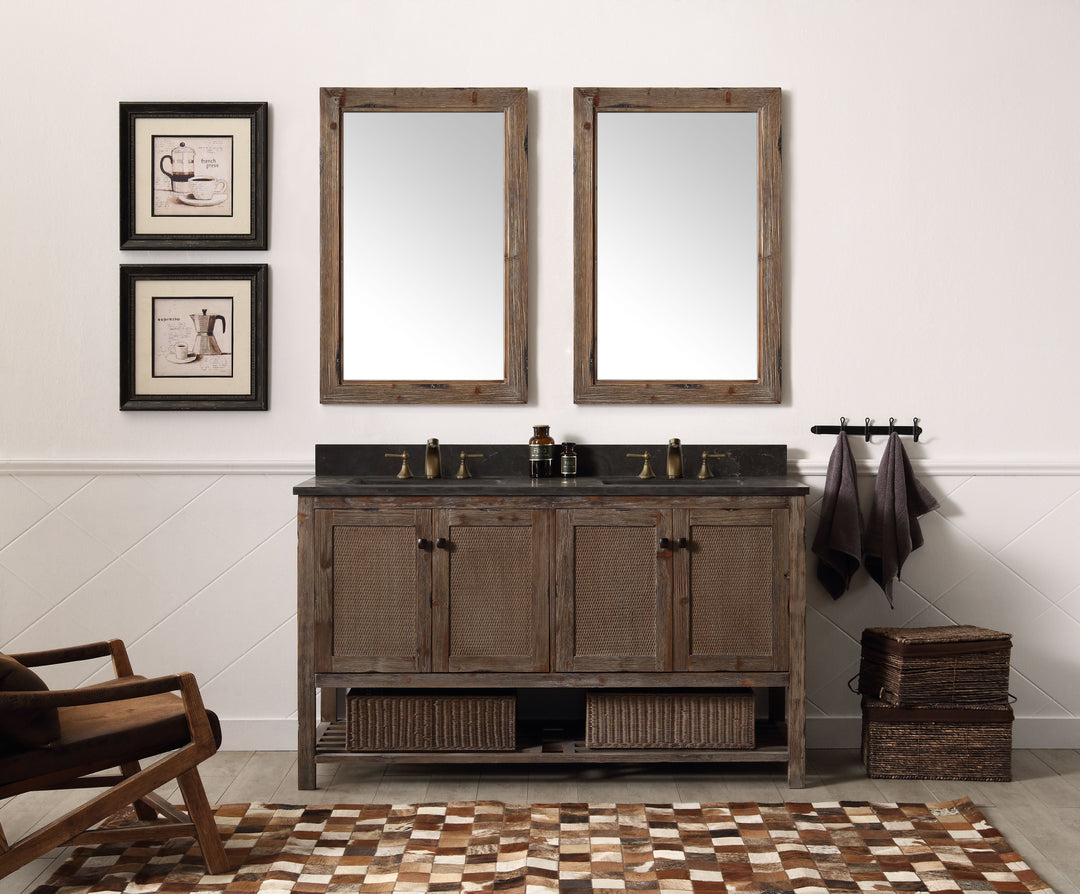 Legion Furniture 60" Solid Wood Sink Vanity in Brown Rustic with Moon Stone Top-No Faucet - WH5160-BR