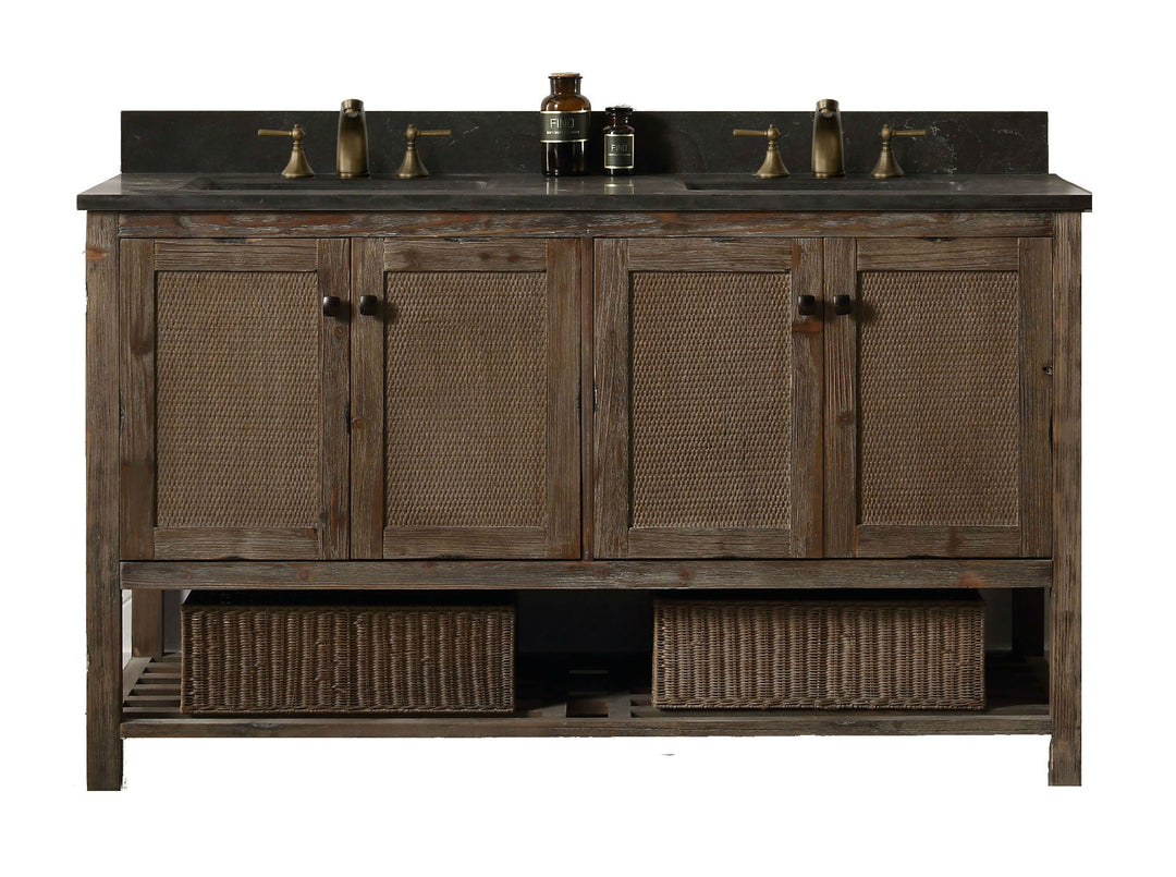 Legion Furniture 60" Solid Wood Sink Vanity in Brown Rustic with Moon Stone Top-No Faucet - WH5160-BR