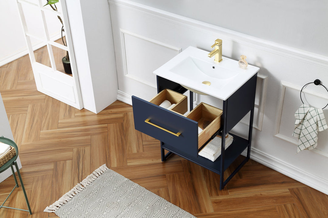 Legion Furniture WH7024 Series 24" Single Sink Vanity in Blue with Black Metal Frame