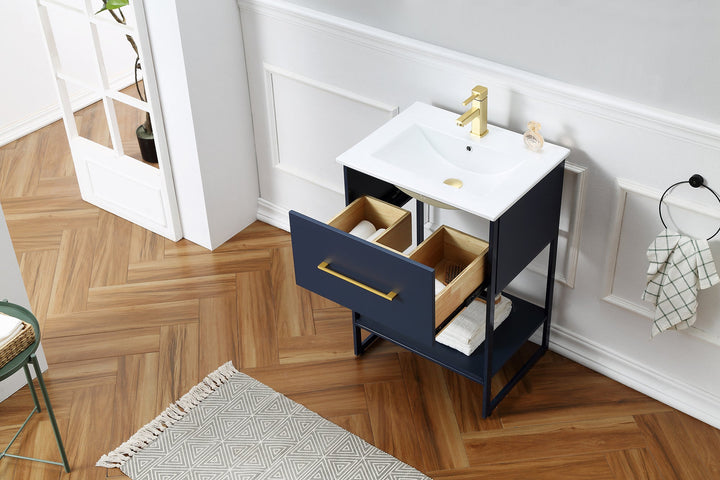 Legion Furniture WH7024 Series 24" Single Sink Vanity in Blue with Black Metal Frame
