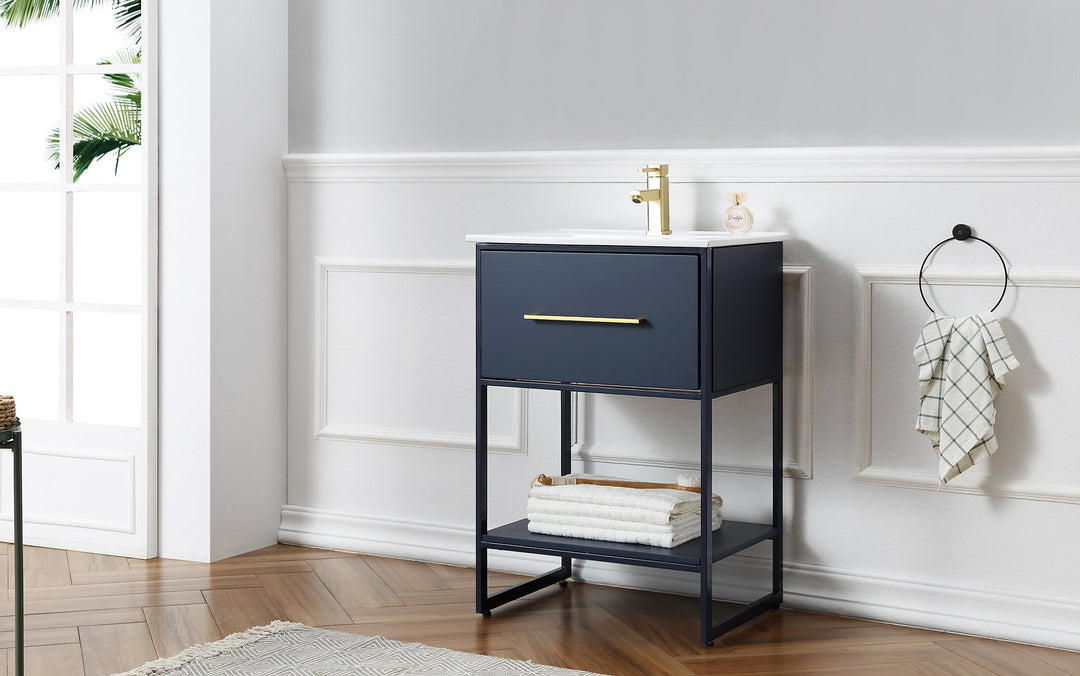Legion Furniture WH7024 Series 24" Single Sink Vanity in Blue with Black Metal Frame