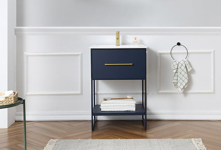 Legion Furniture WH7024 Series 24" Single Sink Vanity in Blue with Black Metal Frame
