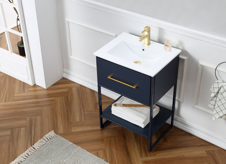 Legion Furniture WH7024 Series 24" Single Sink Vanity in Blue with Black Metal Frame