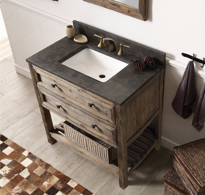 Legion Furniture WH8036 Series 36” Wood Single Sink Vanity in Brown Rustic with Moon Stone Top