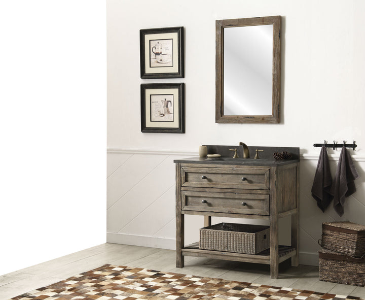 Legion Furniture WH8036 Series 36” Wood Single Sink Vanity in Brown Rustic with Moon Stone Top
