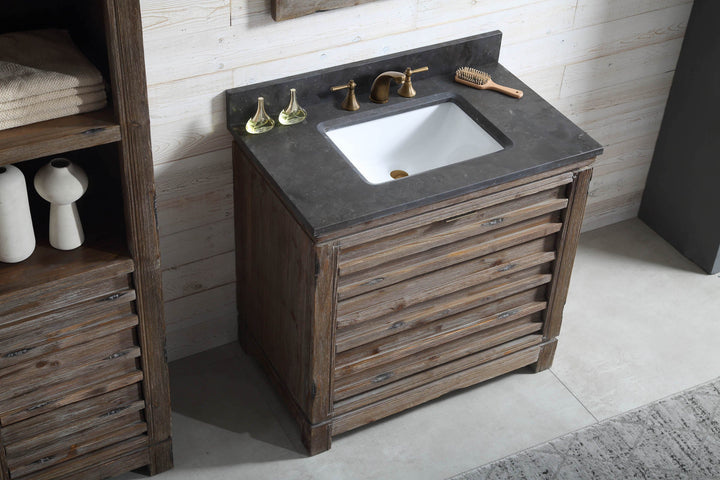 Legion Furniture WH8436 Series 36" Solid Wood Single Sink Vanity in Brown Rustic with Moon Stone Top